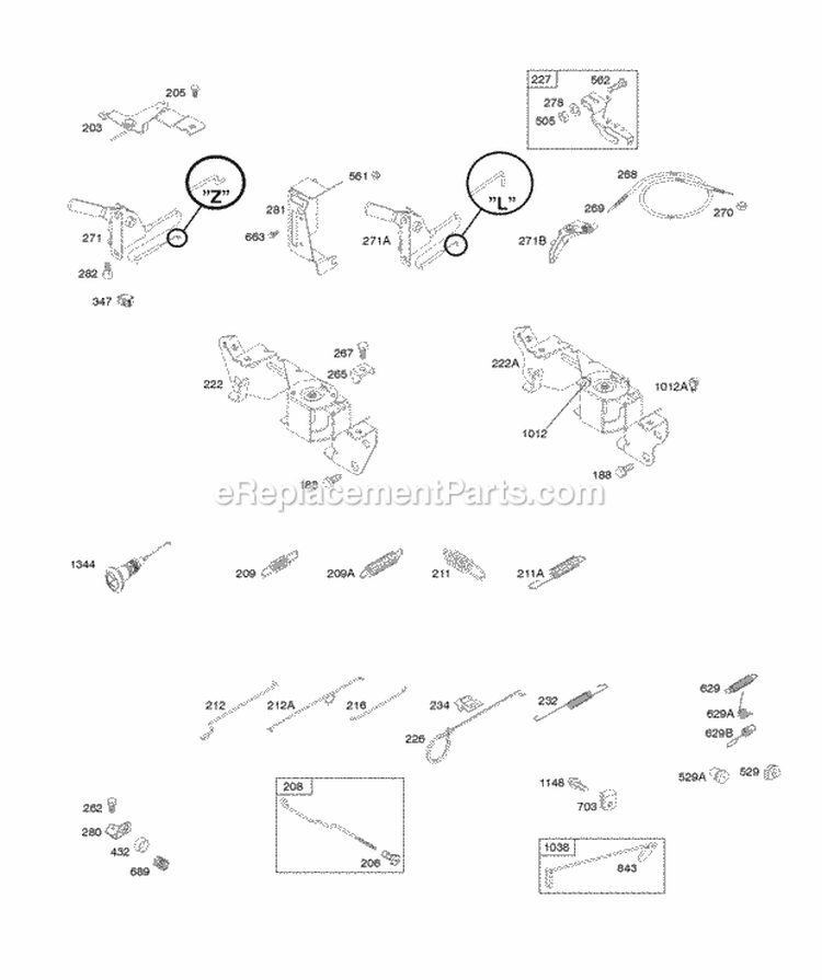 Controls Springs Diagram and Parts List for  Briggs and Stratton Engine